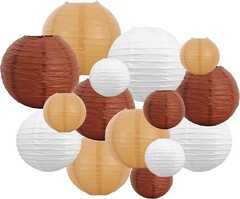 Brown Paper Lanterns 16 Pcs Decorative Hanging Round Lamp