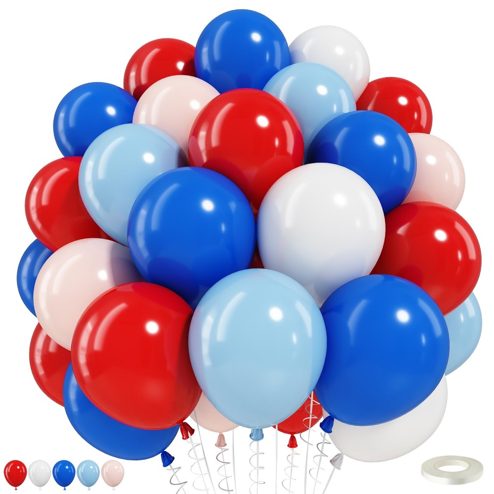 Red White and Blue Balloons 60pcs, 4th of July Patriotic Balloons Red Dark Li…