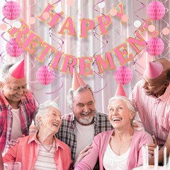 Retirement Party Decorations Kit for Women – 16-Piece Elegant Pink Set with P…