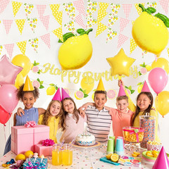 Pink and Yellow Lemon Triangle Banner Balloons Lemonade Bar Stand Supplies Amalf