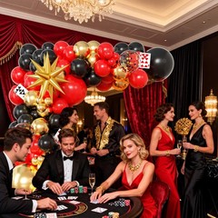 104pcs Casino Party Decorations Balloon Garland Arch Kit with 3 Giant Foil Di…