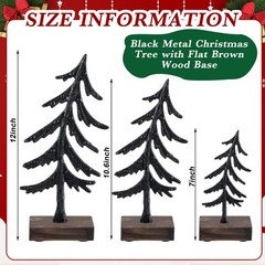 3 PCS Black Metal Christmas Tree Centerpieces Wood Base 7/10.6/13 Inch