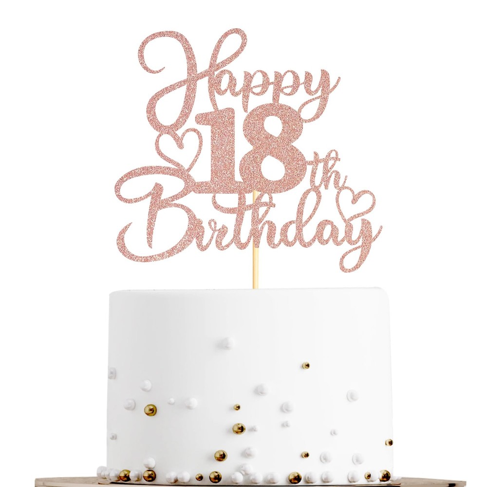 1 PCS 18th Birthday Cake Topper Double Sided Rose Gold Glitter Heart Accent