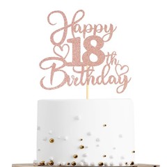 1 PCS 18th Birthday Cake Topper Double Sided Rose Gold Glitter Heart Accent