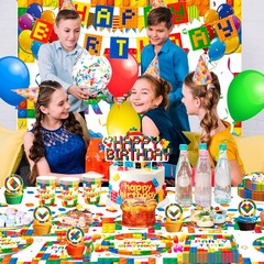 Building Blocks Party Decorations Lego Birthday Tableware Set Backdrop Balloons