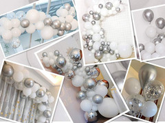 White and Silver Balloons Garland Arch Kit 5″10 Inch 12″ White Silver Metallic C
