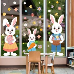 6 Sheet Extra Large Easter Window Clings Double-Sided Cartoon Bunny Rabbit Famil
