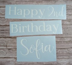 Personalised Happy Birthday Name Age Vinyl Decal Party Backdrop Balloon Sign