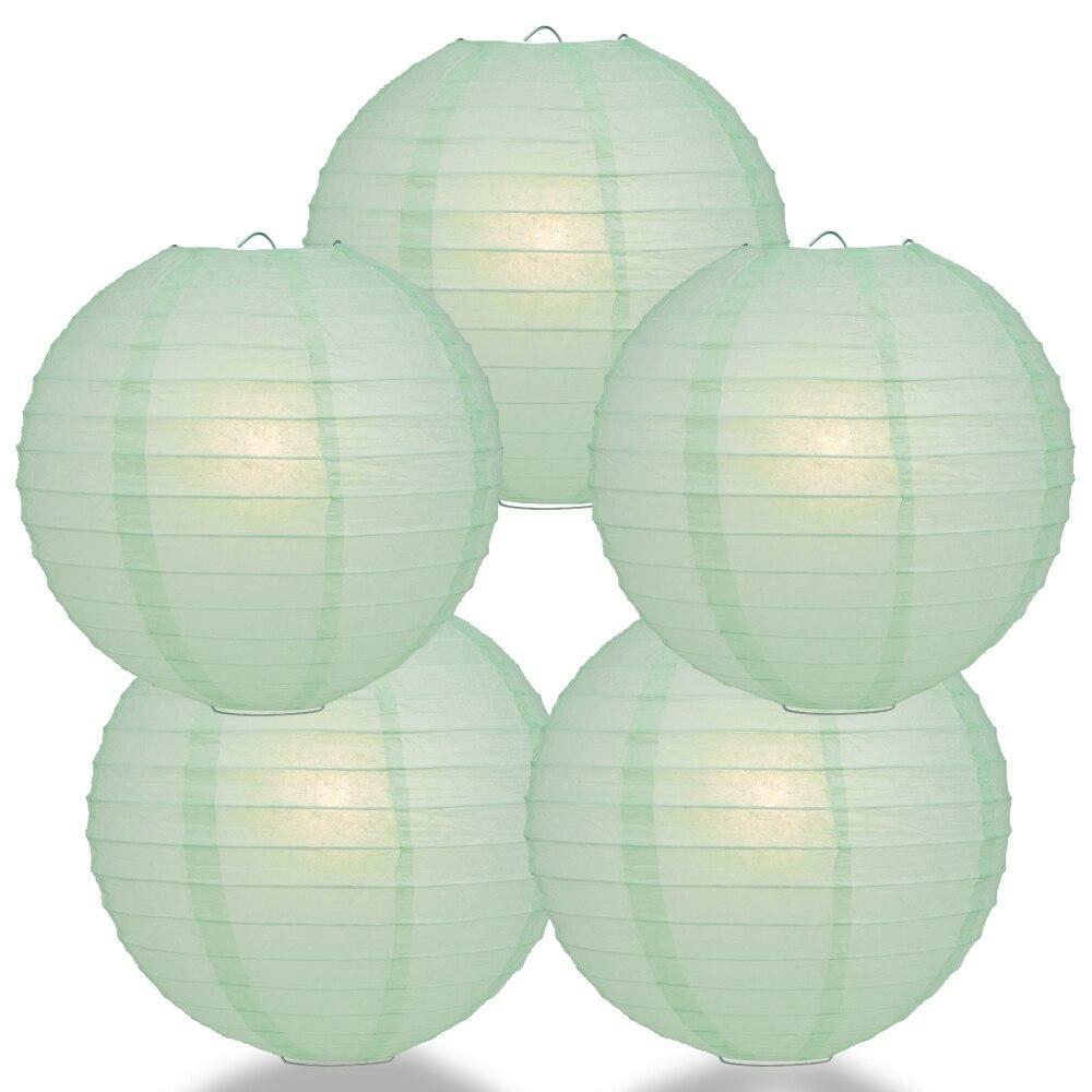 BULK PACK (5) 24″ Cool Mint Green Round Paper Lantern, Even Ribbing, Chinese Han