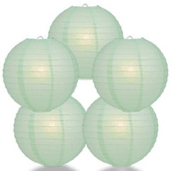 BULK PACK (5) 24″ Cool Mint Green Round Paper Lantern, Even Ribbing, Chinese Han
