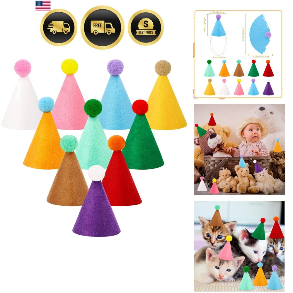 10 Pcs Colorful Mini Party Hats for Stuffed Animals Lovely Paper Cone Birthda…