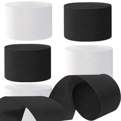 6 Rolls White Black Crepe Paper Streamers 1.8 Inch 82 Ft Party Decor