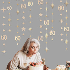 Champagne Gold 60Th Birthday Decorations Number 60 Circle Dot Star Garland Metal