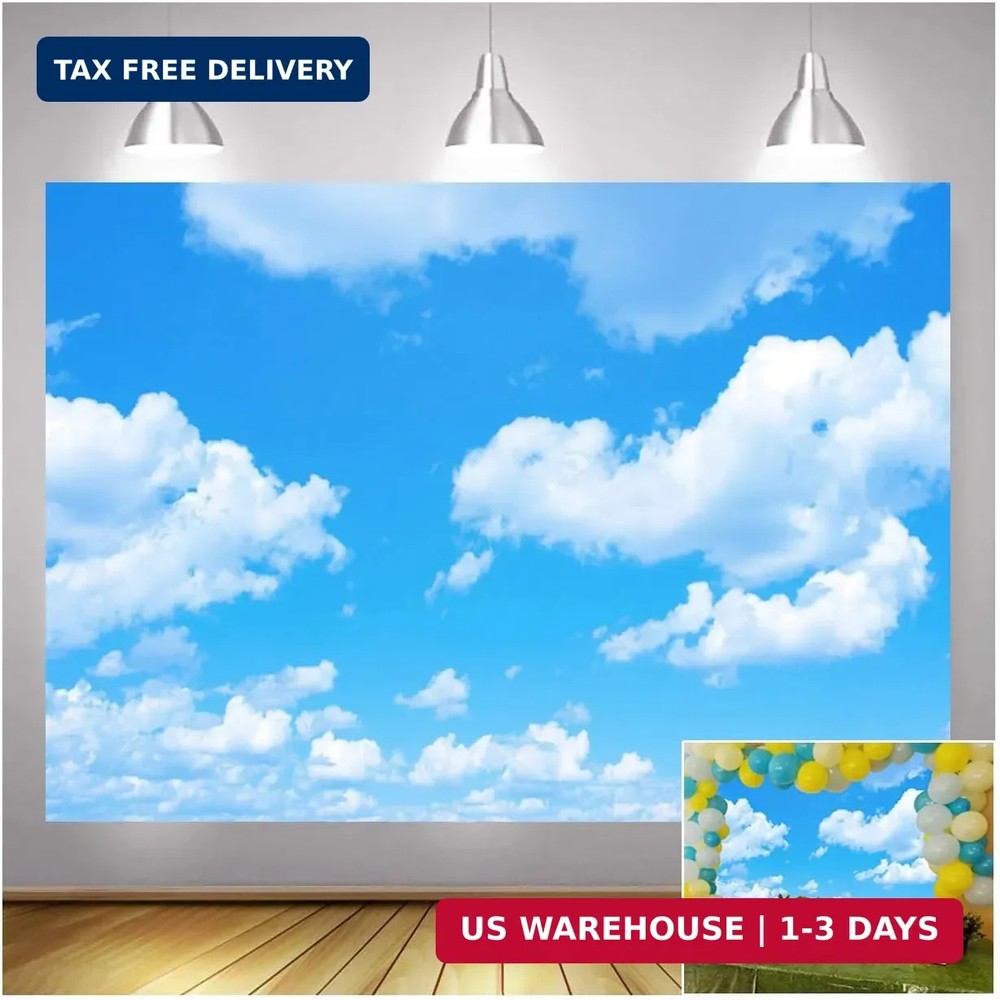 Fabric 7x5ft Sky Backdrop Theme Photography Light Blue Sky Clouds Sunny Sky Phot