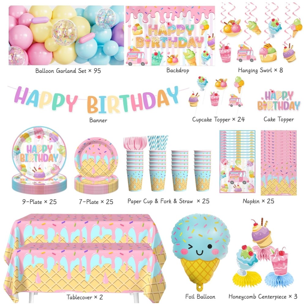 Ice Cream Birthday Party Decorations Set