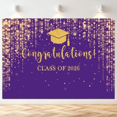 7x5Ft Black Gold 2026 Graduation Backdrop Congrats Grad Photo Booth Party Decor