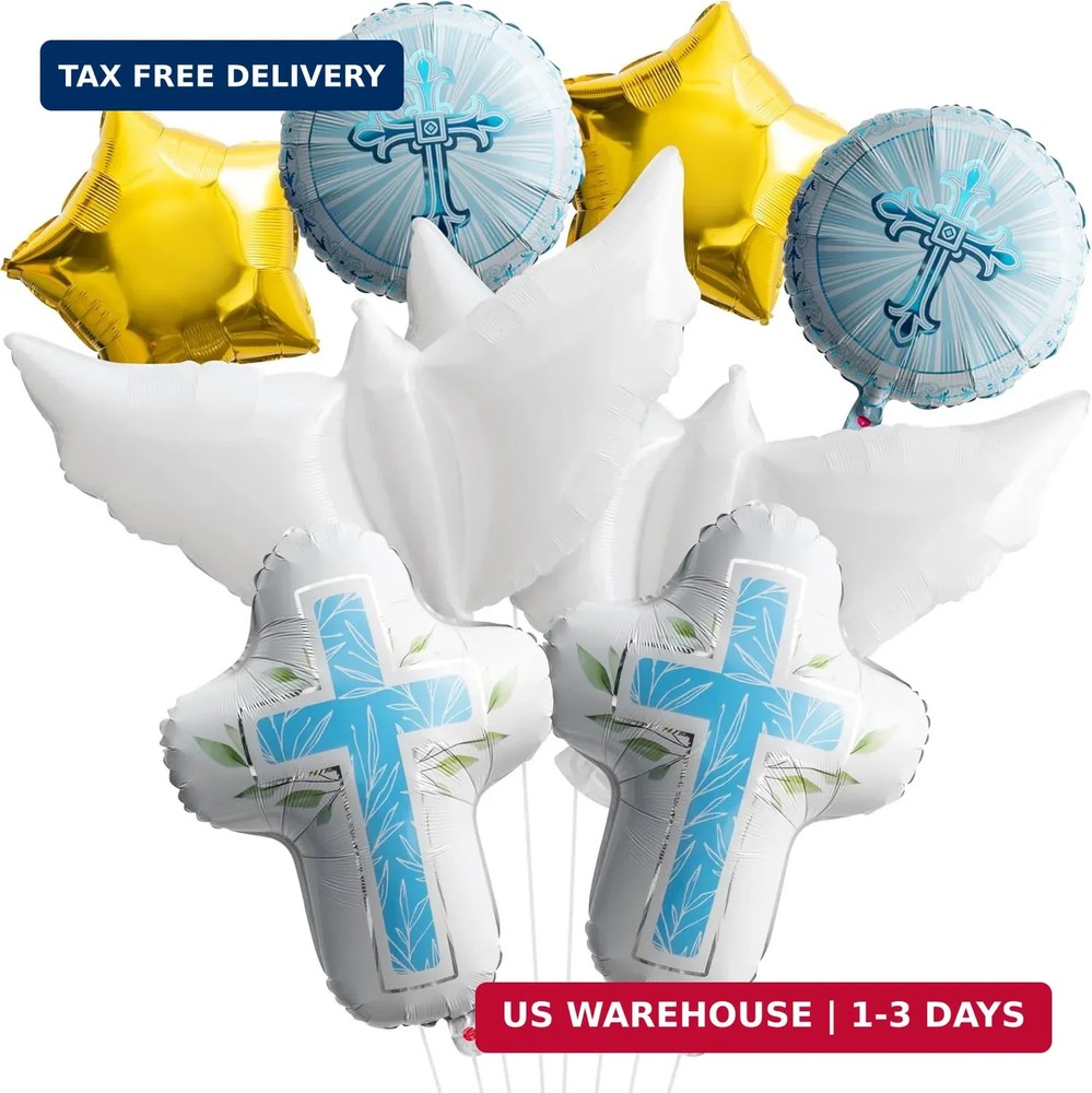 Xqumoi Religious Foil Balloons Party Decoration – 7Pcs Cross White Dove Star Alu
