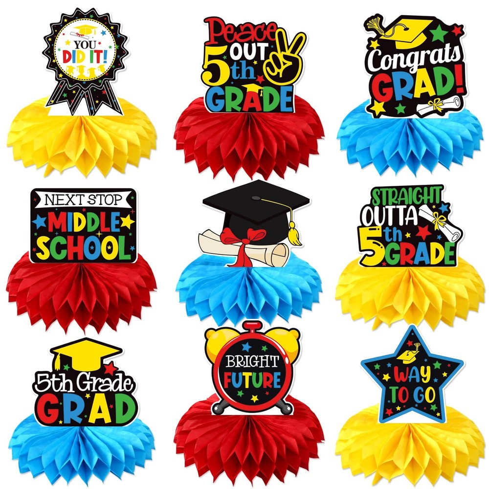9 PCS 5th Grade Graduation Honeycomb Centerpieces Party Decorations 2025