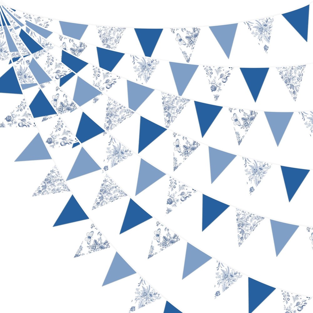 32Ft Blue Floral 5.5in x 7in (each flag), 32.8 Feet total length, Flora