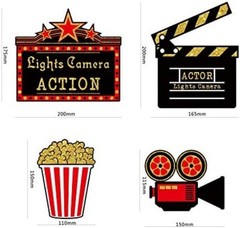 32 Pieces Movie Party Decorations Red Carpet Cutouts Cards Table Toppers Movi…