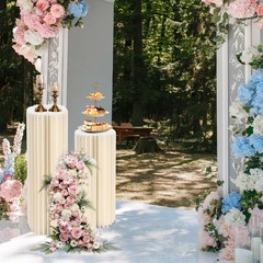 3PCS Party Cylinder Stands, Foldable Pedestal Display Columns w/ Acrylic Discs