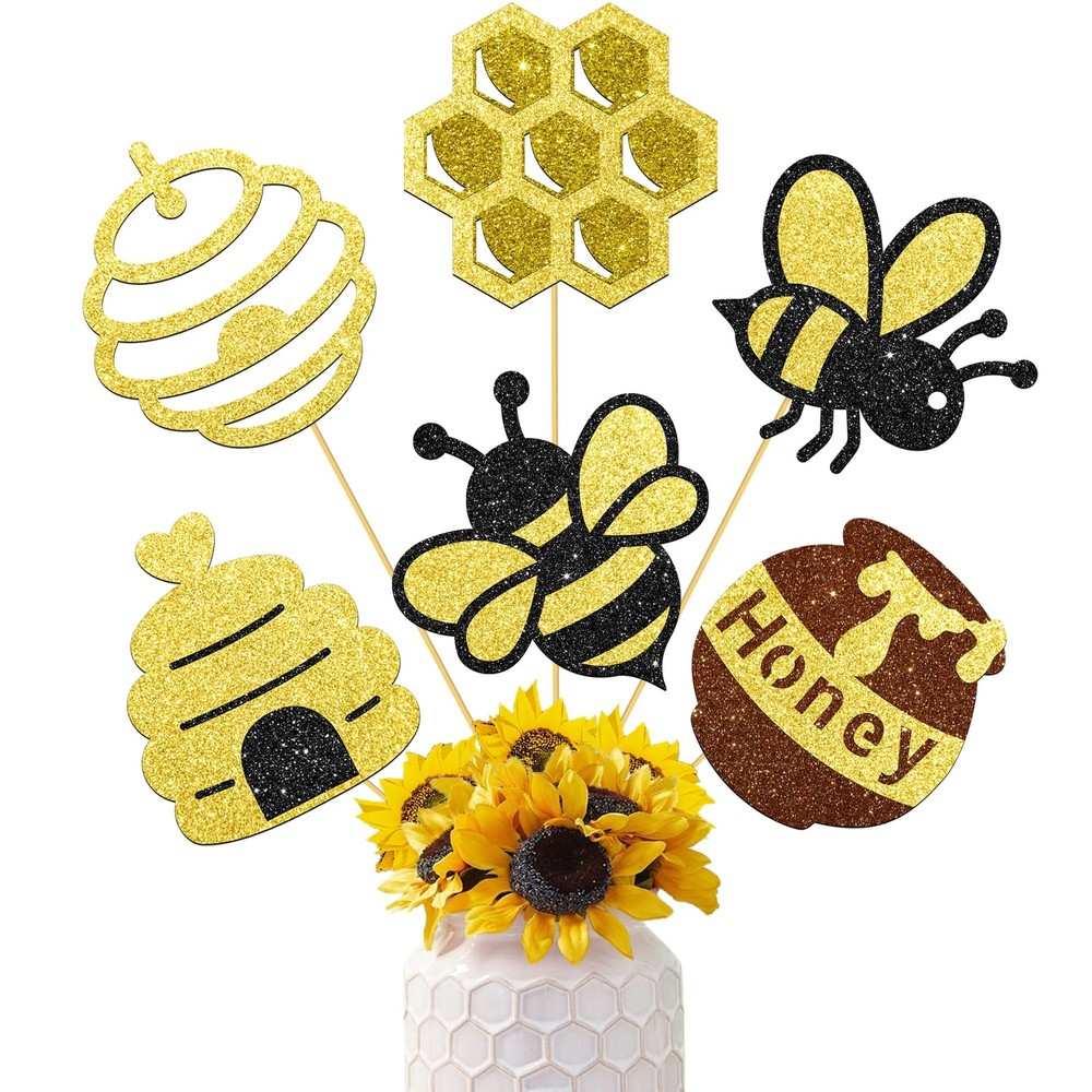 Honey Bee Party Centerpiece Sticks Glitter Bee Birthday Decorations 12PCS Hap…