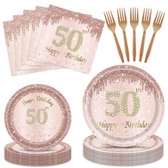 96Pcs 50th birthday decorations Rose Gold Birthday Party Plates 50 Years Birt…