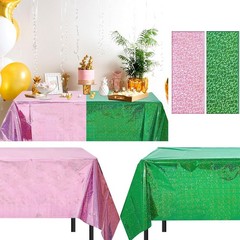 2 Pcs Iridescent Pink & Green Holographic Tablecloth for Graduation Birthday