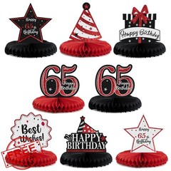 LASKYER 65th Birthday Decorations Red Shiny Centerpiece