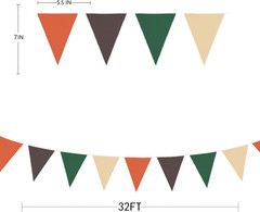 32Ft Orange Green Brown Party Decorations Triangle Flag Pennant Bunting Fabric G