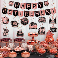 12Pcs Retirement Party Decorations for Men Women Rose Gold Happy Retirement Bann