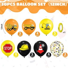 Construction Balloons, 12 Inch Black Yellow Orange Confetti Truck Constructio…