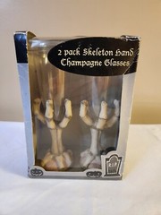Halloween Champagne Flutes Glasses Two Spooky Resin Skeleton Hand
