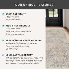 Beige Blue Washable 2×8 Runner Rug for Bathroom, 2′ x 8′ (Runner),