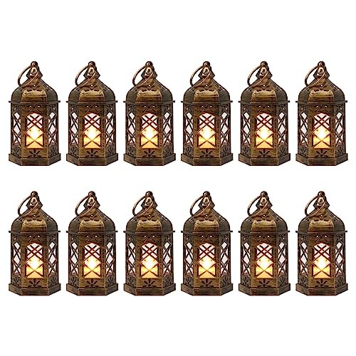 Mini Lantern with LED CandlePCS Small Lanterns Decorative 12 Brushed Brass
