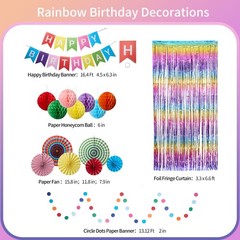 Rainbow Birthday Party Decorations Kit, 16 2 inches x 2 inches, Multicolor