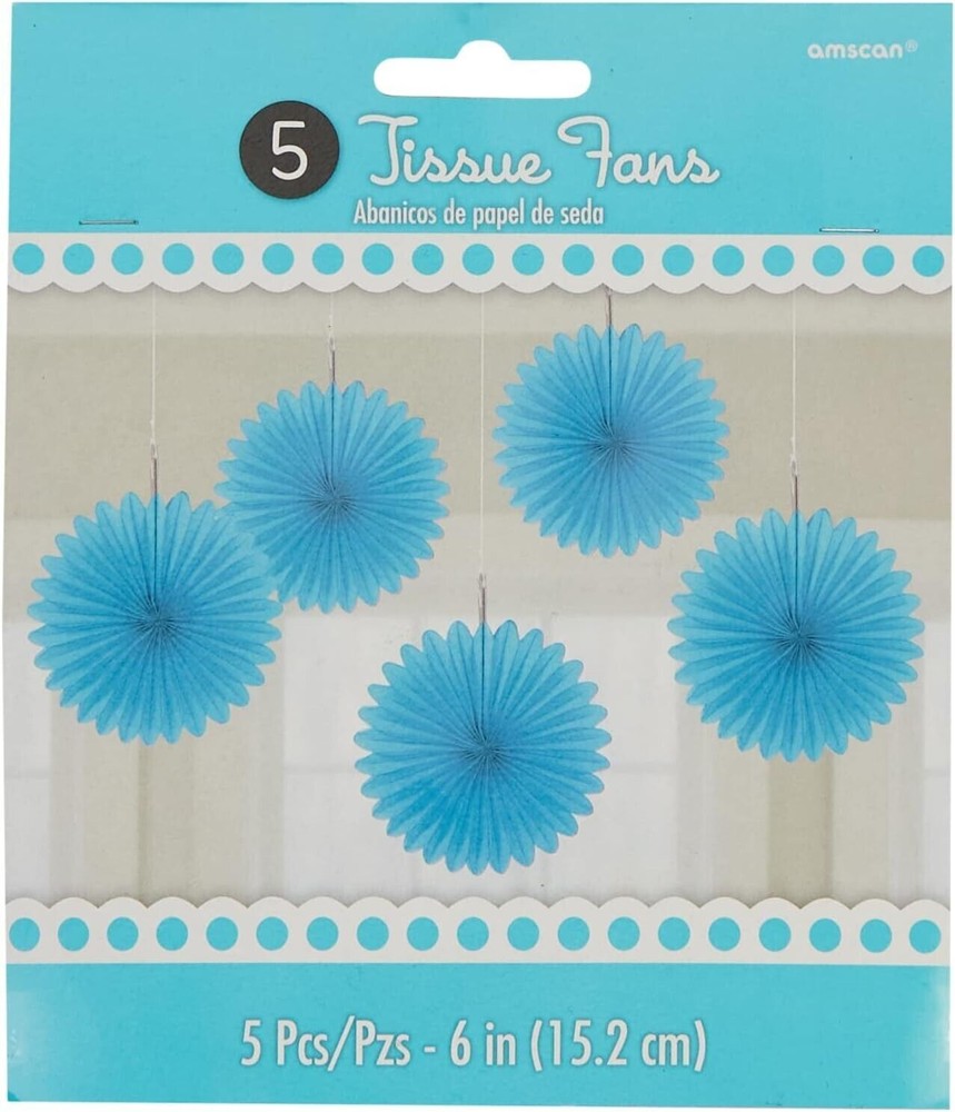 Blue Paper Fan Flowers Hanging Birthday Wedding Baby Shower Party Decorations x5
