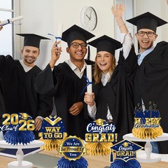 12Pcs Graduation Table Decorations 2026,Navy Blue and Gold Graduation Decorat…