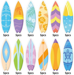 60 Pcs Surfboard Cutouts with Glue Points, Hawaii Summer Paper Cut Outs for Bull