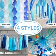 6 PCS Blue White Crepe Paper Streamers 492ft Light Sky Pearl Party Decor