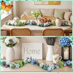 1Pcs Artificial Hydrangea Flower Garland, Faux Butterfly Floral Vine with