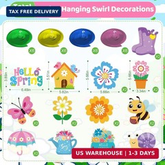 24Pcs Spring Hanging Decorations, Flower Butterfly Ceiling Hanging Swirls Cutout
