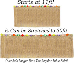 Hawaiian Table Skirt 11Ft Long Stretches to 30Ft! | (29″ Tall) Brown Grass Table