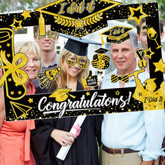 31 Pack Graduation Photo Booth Props 2026, Black and Gold Graduation Photo Booth