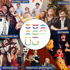 62PCS Fake Mustache, 18 Designs Self-Adhesive Fake Mustaches, Novelty Hairy F…