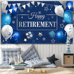 Retirement Party Decorations, Extra Large Fabric Retire Sign Banner Photo Boo…