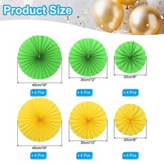 12Pcs 8″/12″/16″ Paper Fans Hanging Decor Round Fans with Pearl Yellow/Green