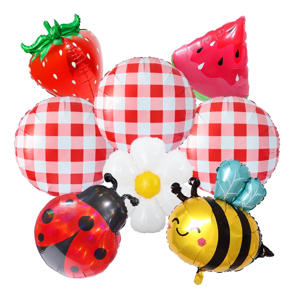 8pcs Picnic Balloons Gingham Balloons Picnic Party Decoration BBQ Themed Part…