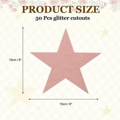 50 Pcs 6 Inch Double Printed Glitter Star Cutouts, Rose Gold