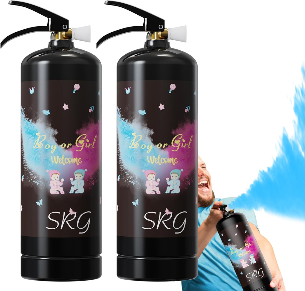 Giant Gender Reveal Fire Extinguisher Color Blaster | 2 Packs Baby Boy Blue Gend